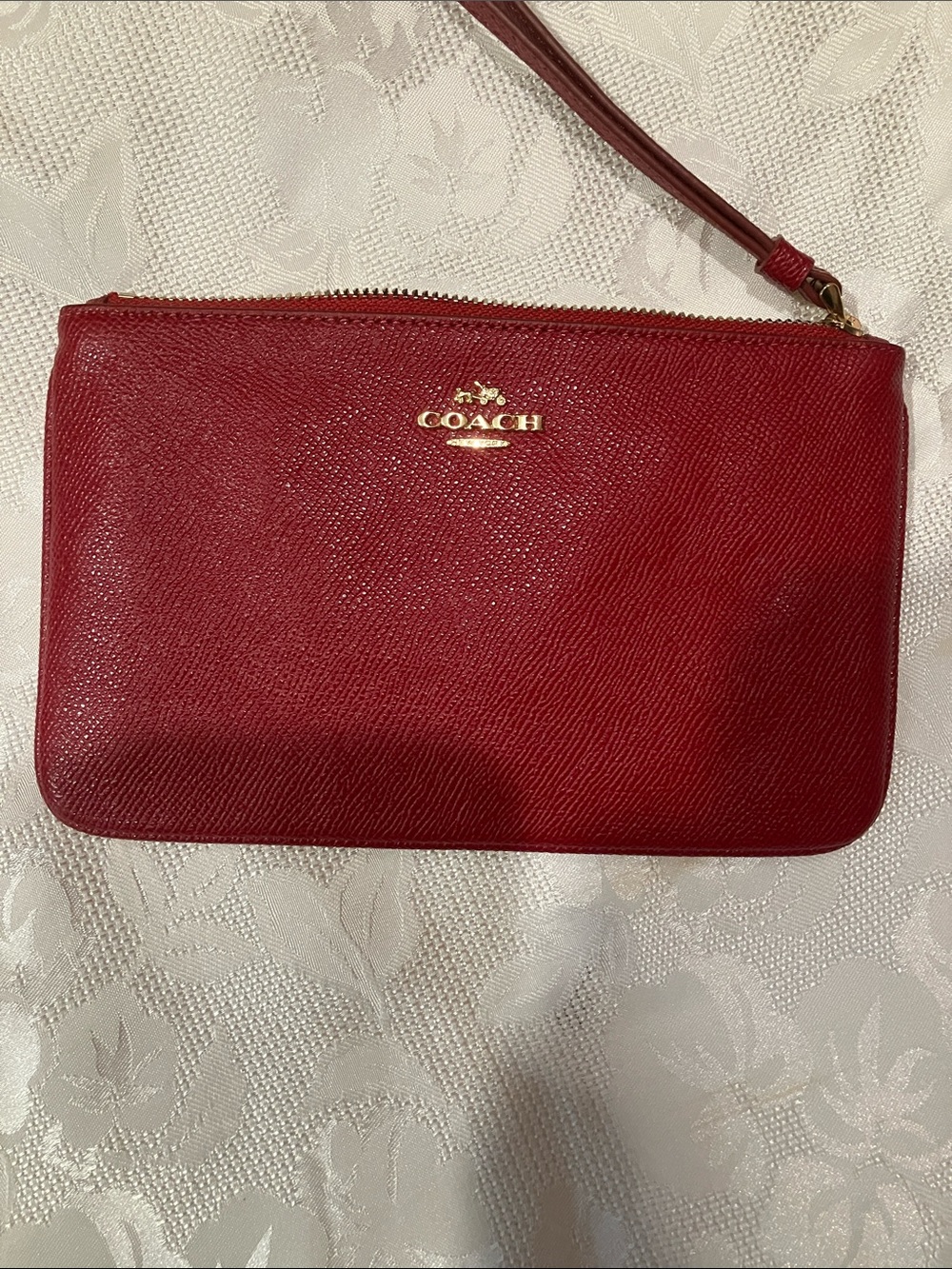 Coach Red Leather Wristlet with Gold Logo